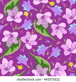 Seamless pattern with colorful flowers. Hand drawn floral texture. Vector background with flowers.