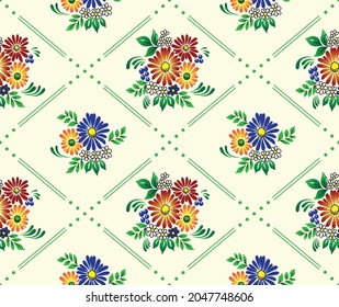 seamless pattern with colorful flowers in off white Background vector
