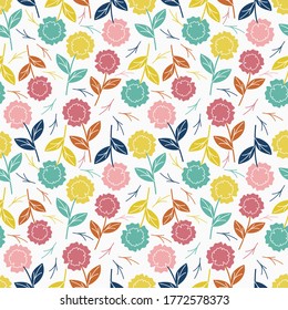 Patrón sin foco con flores coloridas sobre fondo blanco. Diseño de ilustraciones vectoriales florales