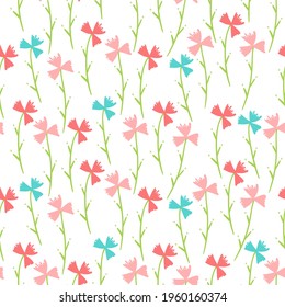 Seamless pattern with colorful flowers on white background. Modern design for fabric and paper, surface textures.