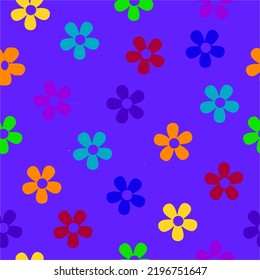 Flores de colores vivos en un fondo violeta, luminosas, ricas y originales, los colores se combinan armoniosamente