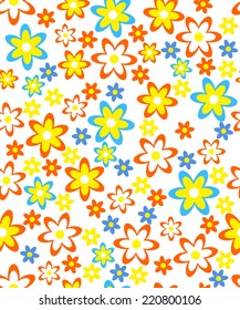 Seamless, pattern  of colorful flowers on a white  background, vector illustration