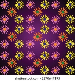 Seamless pattern with colorful flowers on purple background. Vector illustration.
