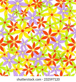 Seamless, pattern  of colorful flowers on a white  background, vector illustration