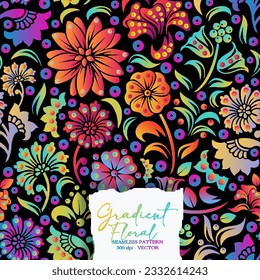 un patrón impecable con flores coloridas sobre fondo negro. Ilustración vectorial de la floral