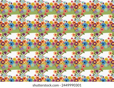 Seamless pattern with colorful flowers on white background. Vector illustration.