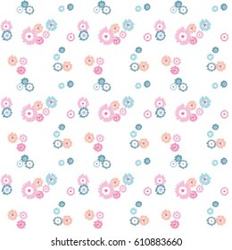Seamless pattern of of colorful flowers flowers on white background. Spring light airy texture. vector.