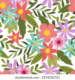seamless pattern with colorful flowers Perfect for use in textile prints, wallpaper designs, or decorative artwork.