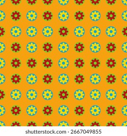 Seamless pattern with colorful flowers retro style background.