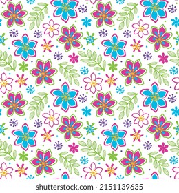 Patrón sin foco de flores coloridas - Diseño de flores vectoriales de primavera
