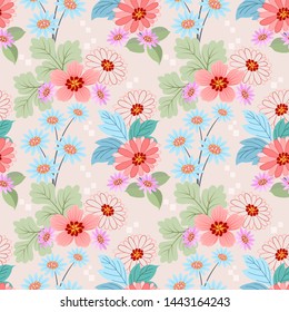 Seamless pattern with colorful flowers vector for fabric textile wallpaper.