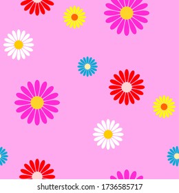 Seamless Pattern with Colorful Flowers. Vector Image.
