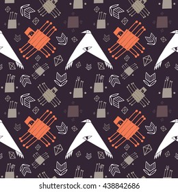 Seamless pattern with colorful flying birds. Vector illustration can be used as template for wallpaper, wrapping paper, tile, fabric, designs, backgrounds and prints and more creative designs.