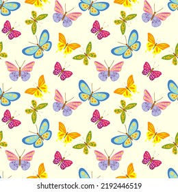 Seamless pattern with colorful flying butterflies. Can be used for textiles, wallpapers, wrapping paper, cover of planner, posters, flyers, banners, invitations.