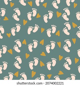 Seamless pattern with colorful footprints.  Cute  newborn Vector  illustration