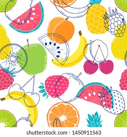 Seamless pattern with colorful fruits on white background