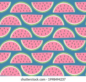 Seamless pattern with colorful fruits for textile design. Summer background in bright colors. Hand-drawn trendy vector illustration.