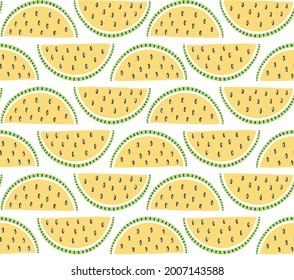 Patrón sin foco con frutos coloridos para el diseño textil. Fondo de verano con colores vivos. Ilustración vectorial de moda a mano.