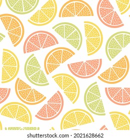 Seamless pattern with colorful fruits for textile design. Summer background in bright colors. Hand-drawn trendy vector illustration.