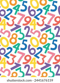 Seamless pattern of colorful fun numbers. Vector background in flat style.