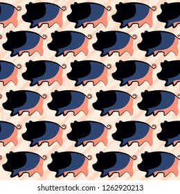 Seamless pattern with a colorful funny pigs in Vector