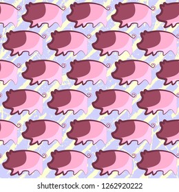 Seamless pattern with a colorful funny pigs in Vector