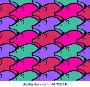 Seamless pattern with a colorful funny pigs in Vector