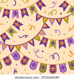 Seamless pattern colorful garland with fleur de lis for fun and cheer at all your celebrations and holiday events. for design projects, showcasing intricate details and classic style
