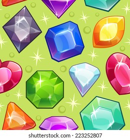 Seamless pattern with colorful gems and diamonds 