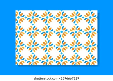 seamless pattern of colorful geometric blooming flowers on a white background