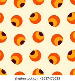 Seamless pattern with colorful geometric round shapes in the 70s retro style. Vintage wallpaper. Abstract minimalist vector design. 