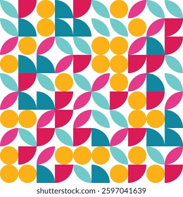Seamless Pattern with Colorful Geometric Shapes in Bold Retro Design