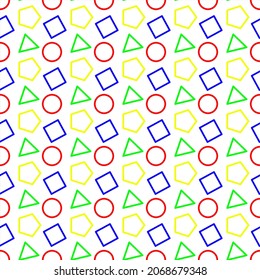 Seamless pattern. Colorful geometric triangles, squares, circles isolated on white. vector illustration