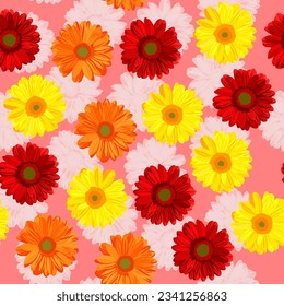 Un patrón impecable de flor gerbera colorida. ilustración vectorial. fondo floral gerbera.