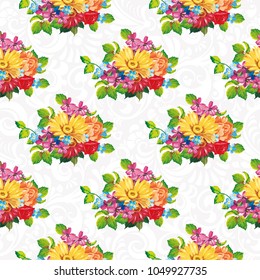 Seamless pattern with colorful gerbera flowers Vector Illustration
