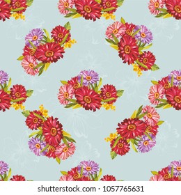 Seamless pattern with colorful gerbera flowers Vector Illustration