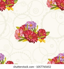 Seamless pattern with colorful gerbera flowers Vector Illustration