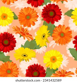 A seamless pattern of colorful Gerbera flowers. vector illustration. Gerbera flower background.