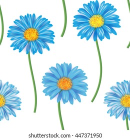Seamless pattern with colorful gerbera flowers. Vector illustration. Blue