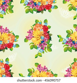 Padrão contínuo com flores gerbera coloridas Ilustração Vetor EPS8
