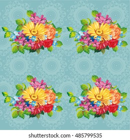 Patrón sin fisuras con flores gerbera coloridas Vector Illustración EPS8
