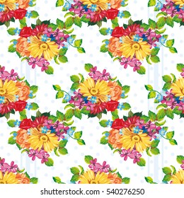 Seamless pattern with colorful gerbera flowers Vector Illustration EPS8