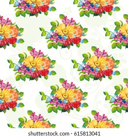 Seamless pattern with colorful gerbera flowers Vector Illustration EPS8