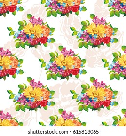 Patrón sin fisuras con flores gerbera coloridas Vector Illustración EPS8