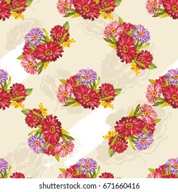 Seamless pattern with colorful gerbera flowers Vector Illustration EPS8