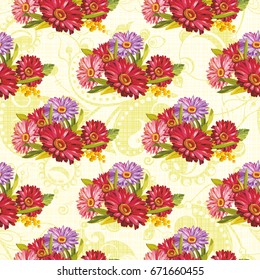 Seamless pattern with colorful gerbera flowers Vector Illustration EPS8