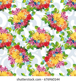 Seamless pattern with colorful gerbera flowers Vector Illustration EPS8