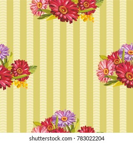 Patrón sin fisuras con flores gerbera coloridas Vector Illustración EPS8