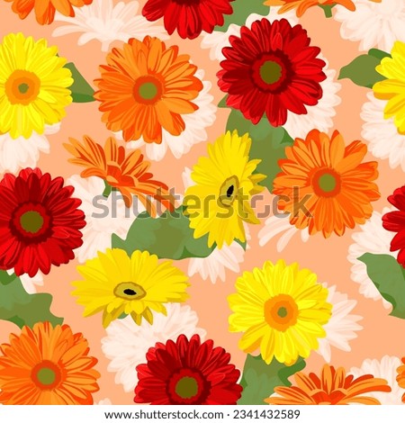 A seamless pattern of colorful Gerbera flowers. vector illustration. Gerbera flower background.