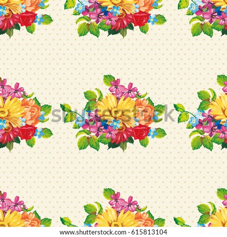 Seamless pattern with colorful gerbera flowers Vector Illustration EPS8